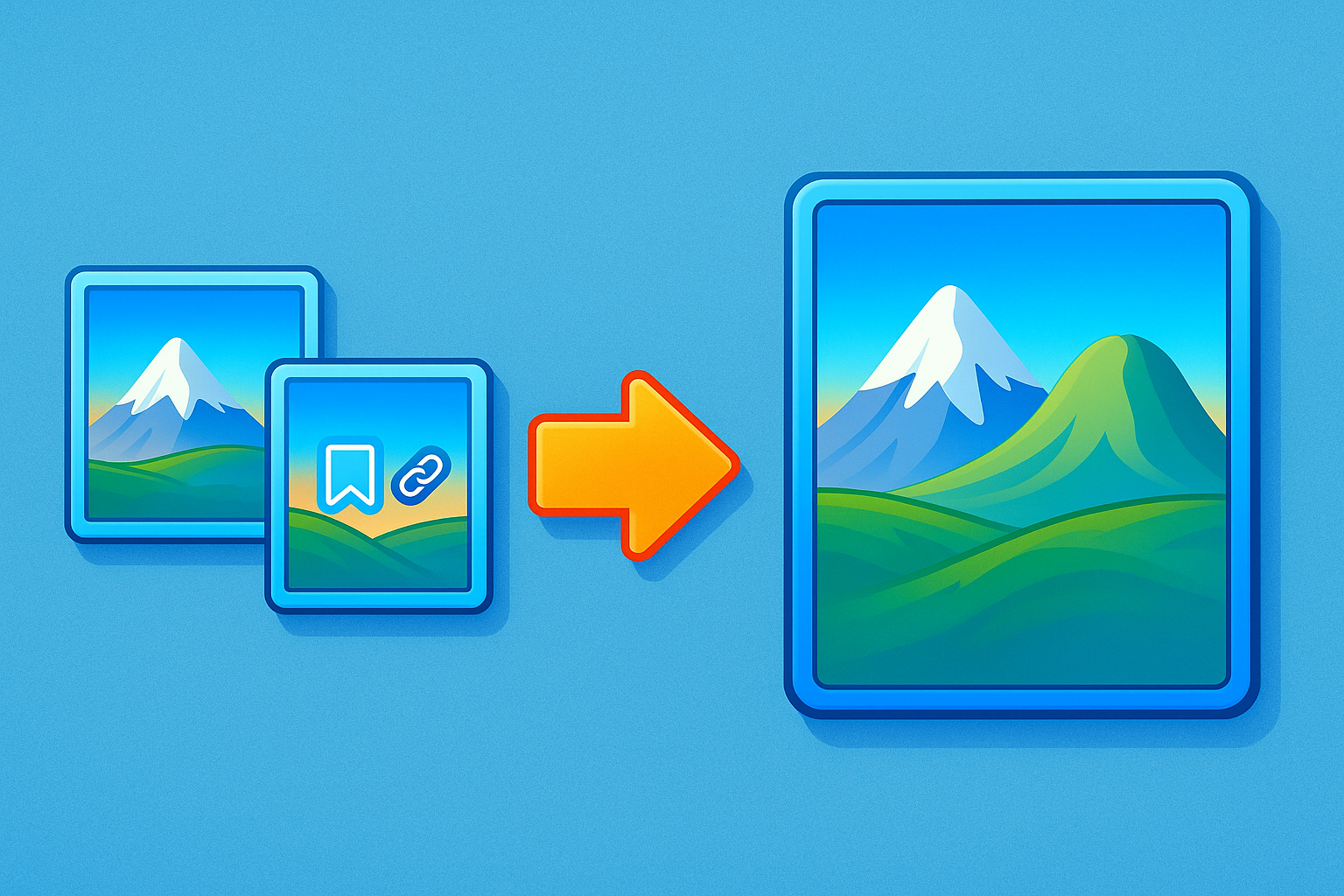 A conceptual image demonstrating a high-quality file merge, with two sharp, clear images on one side and a single, perfectly merged image on the other side that shows no loss of quality or resolution.